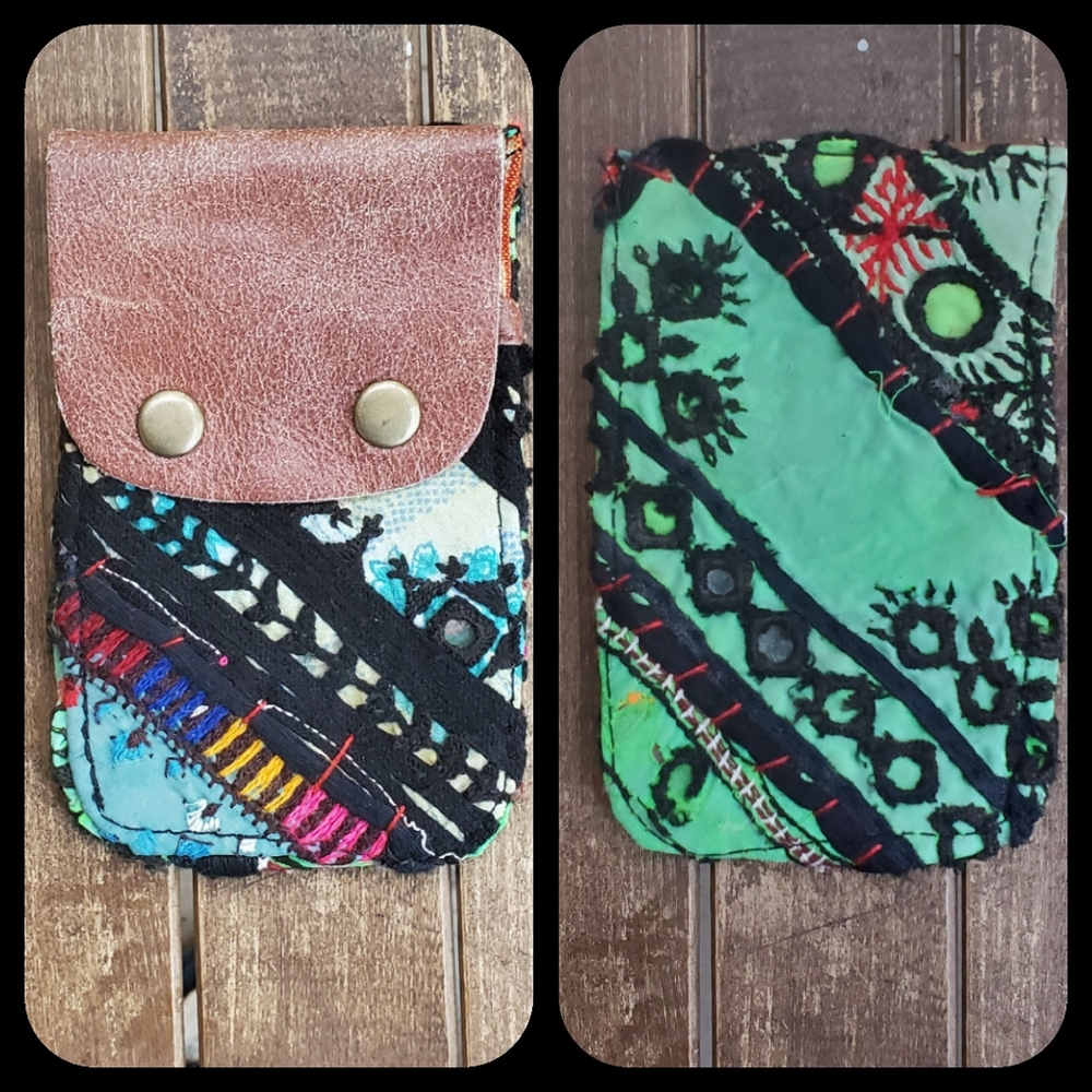 🕺🥂 Free People Boho Embroidered Repurposed vtg banjara Wallet Card Case
